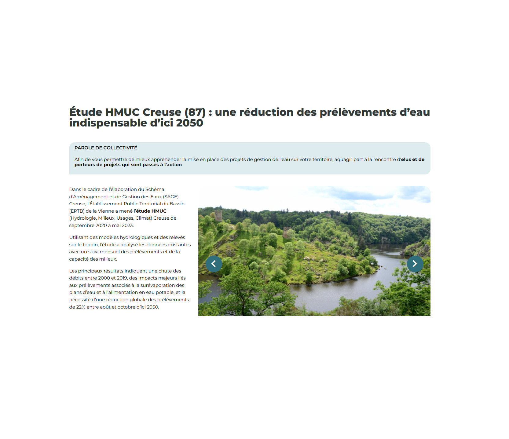 Parole de collectivité - Établissement Public Territorial du Bassin de la Vienne